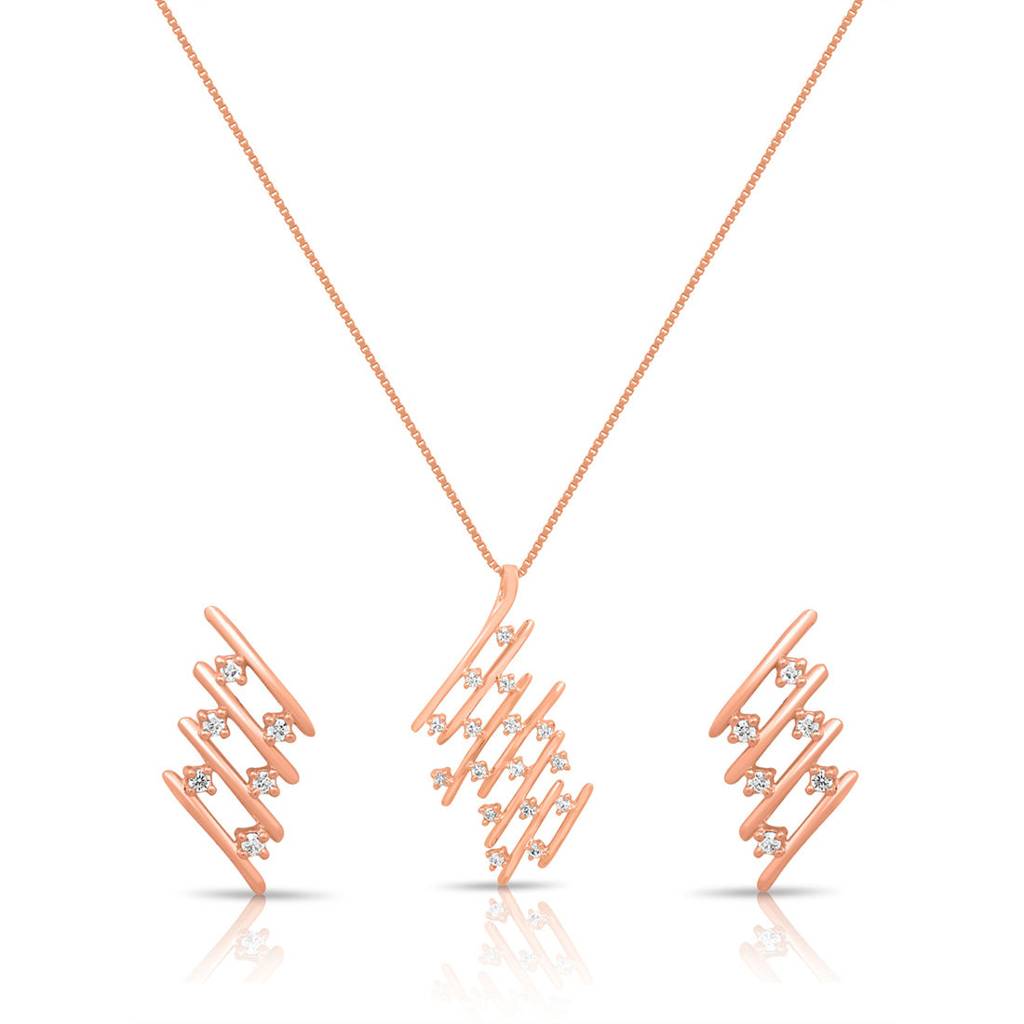 Quirky Designed Rose Gold Plated 925 Sterling Silver Jewellery Set : EAR-20836-RG
