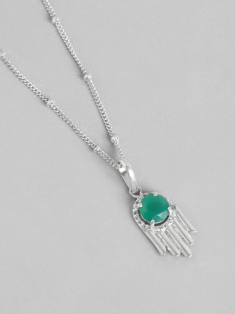 92.5 Silver Green Hamsa Necklace : U100SG006MY038