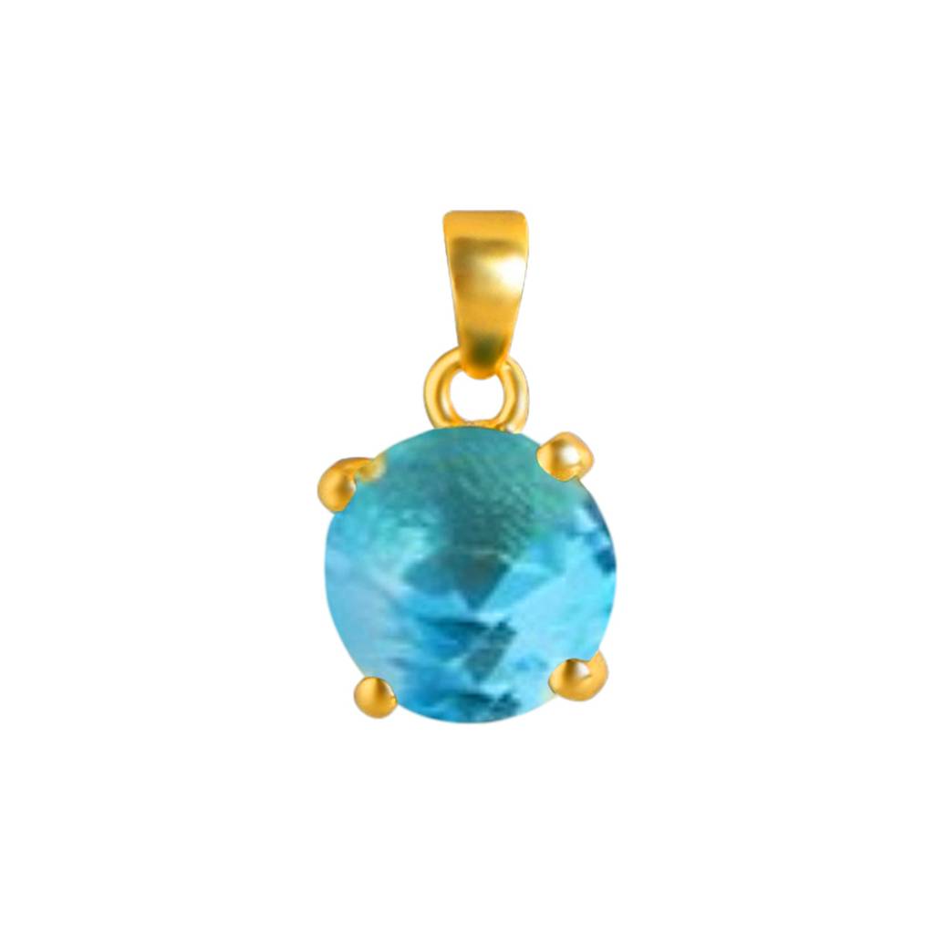 Blue Solitaire Gold Plated Box Chain Pendant With Chain : PEN-30033-C