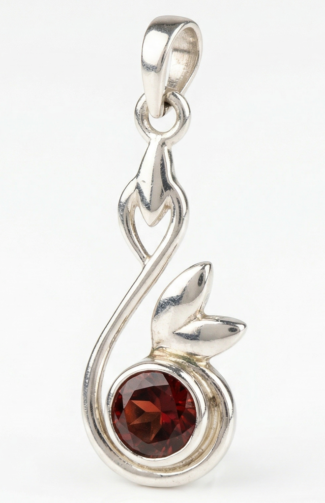 925 Sterling Silver Garnet Pendant With 18 Inch Chain | Gemstone Pendant Necklace | Elegant Silver Jewelry Gift : FU-0716
