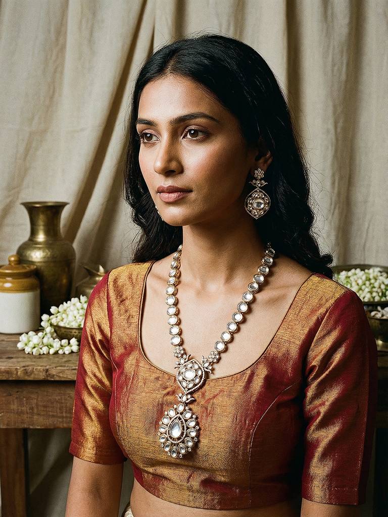 Gold Toned Kundan Uncut Polki Jadau Bridal Statement Jewellery Set : SJNK2899