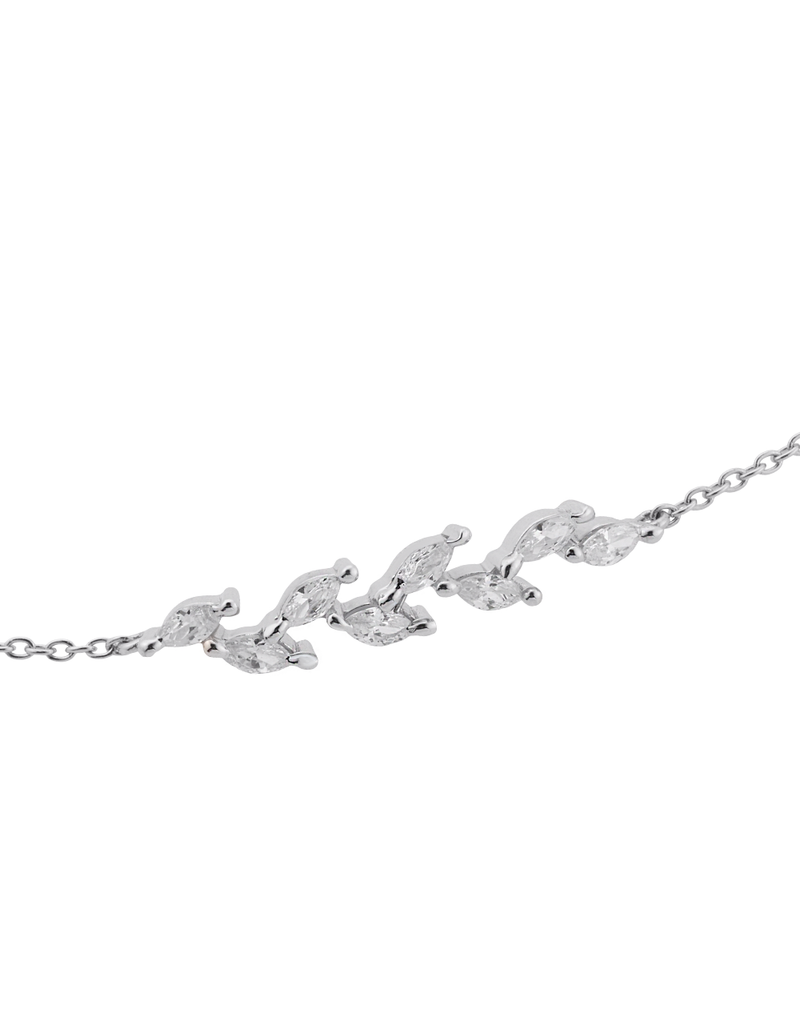 925 Sterling Silver Zircon Ferns Bracelet With Link Chain & (Adjustable) : BR-20001-R