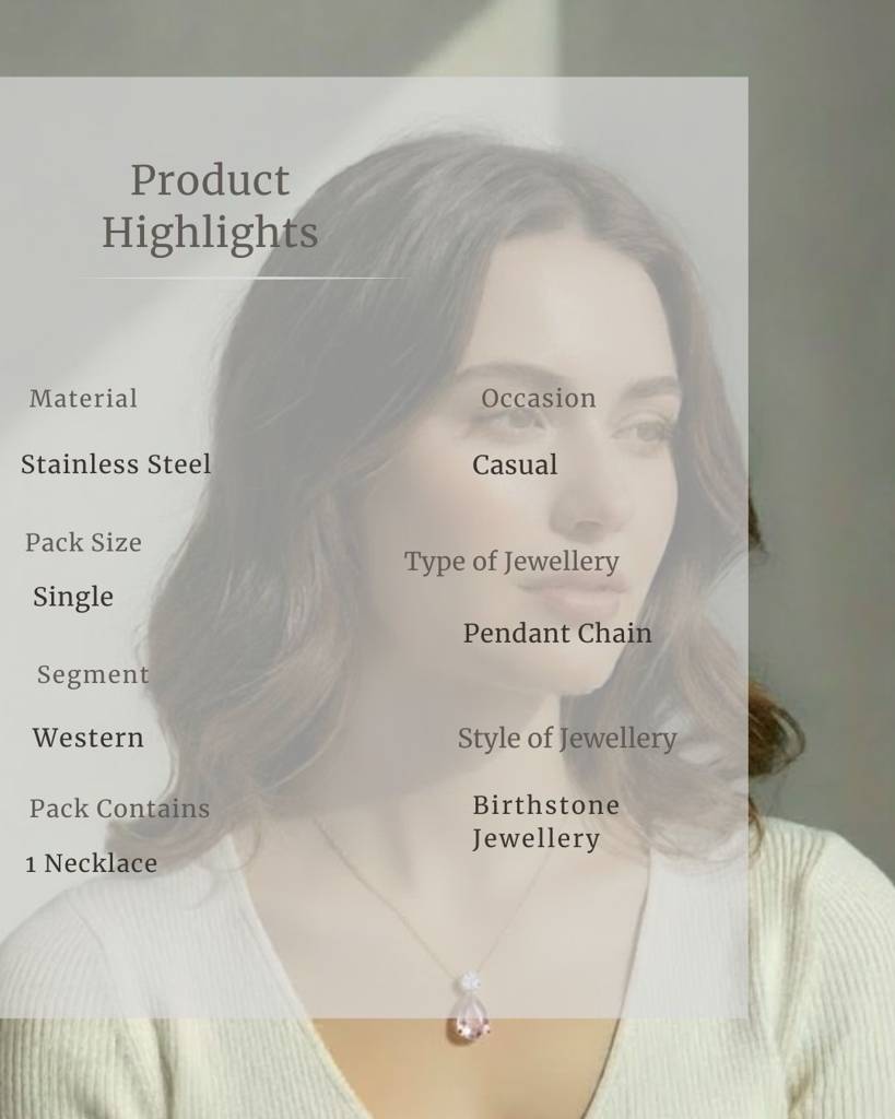 Birthstone Pendant Necklace For Women | Premium Pear Pendant Necklace | October Pink Tourmoline : CJLX225403910JQ