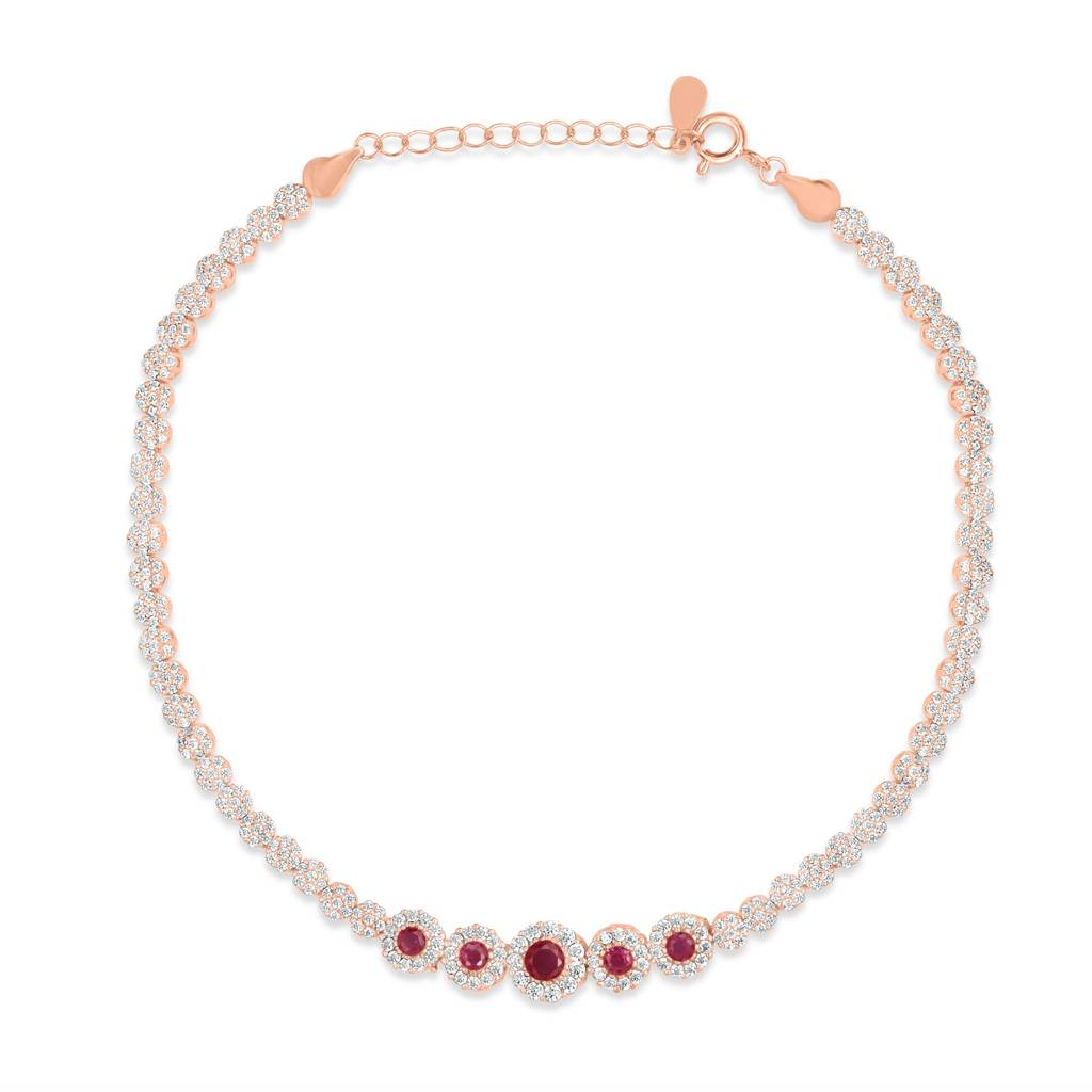 Cz Studded Rose Gold 925 Sterling Silver Chain Anklet : ANK-60391-PAIR-RG