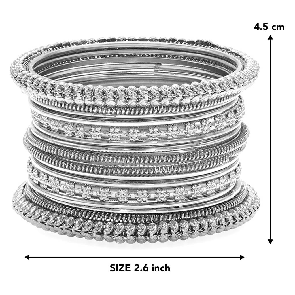 Peora Traditional Antique Look Oxidised Silver Plated Bangle Set Navratri Gift For Women (Size - 2.6, Set Of 2) : PF34B01S-S2-6