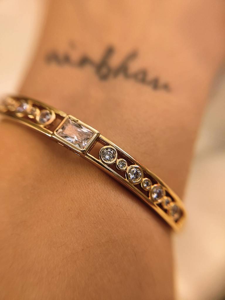 Aurum Deco Cuff Â Rose Gold | Square & Round Ad Stones | Luxe Press-Lock Fit : S925B505ADC