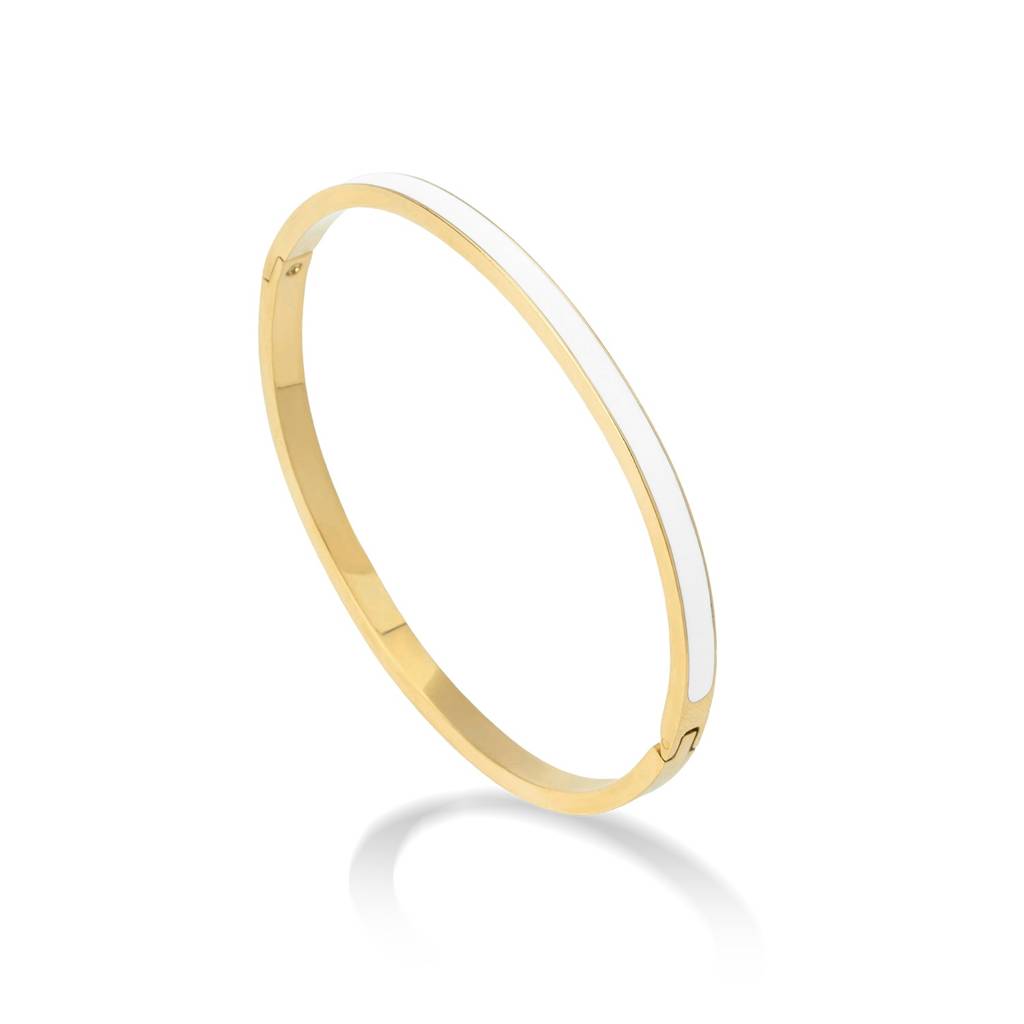 White Enamel Bangle Bracelet For Women - Waterproof & Anti-Tarnish : BR0576