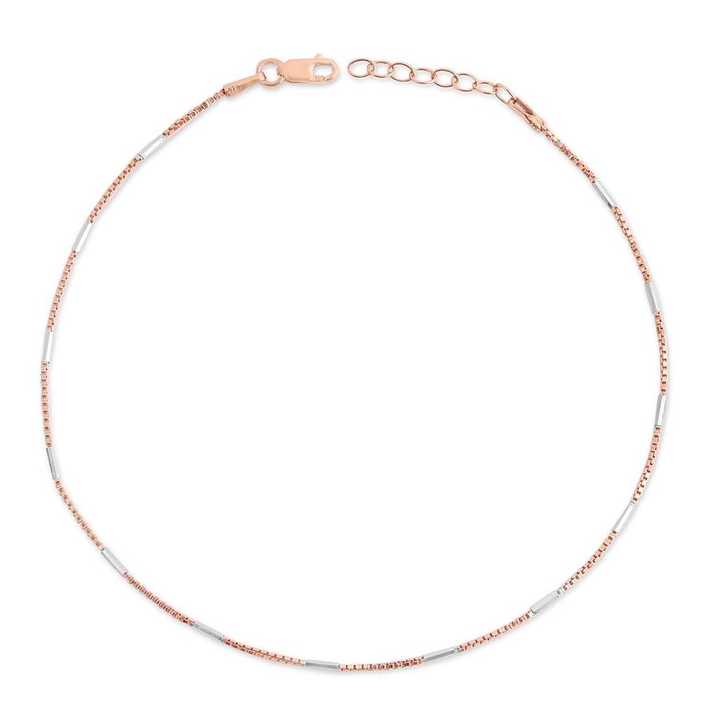 Dual Tone Elegance 925 Sterling Silver Anklet With Box Chain : ANK-60363-PAIR-RRG