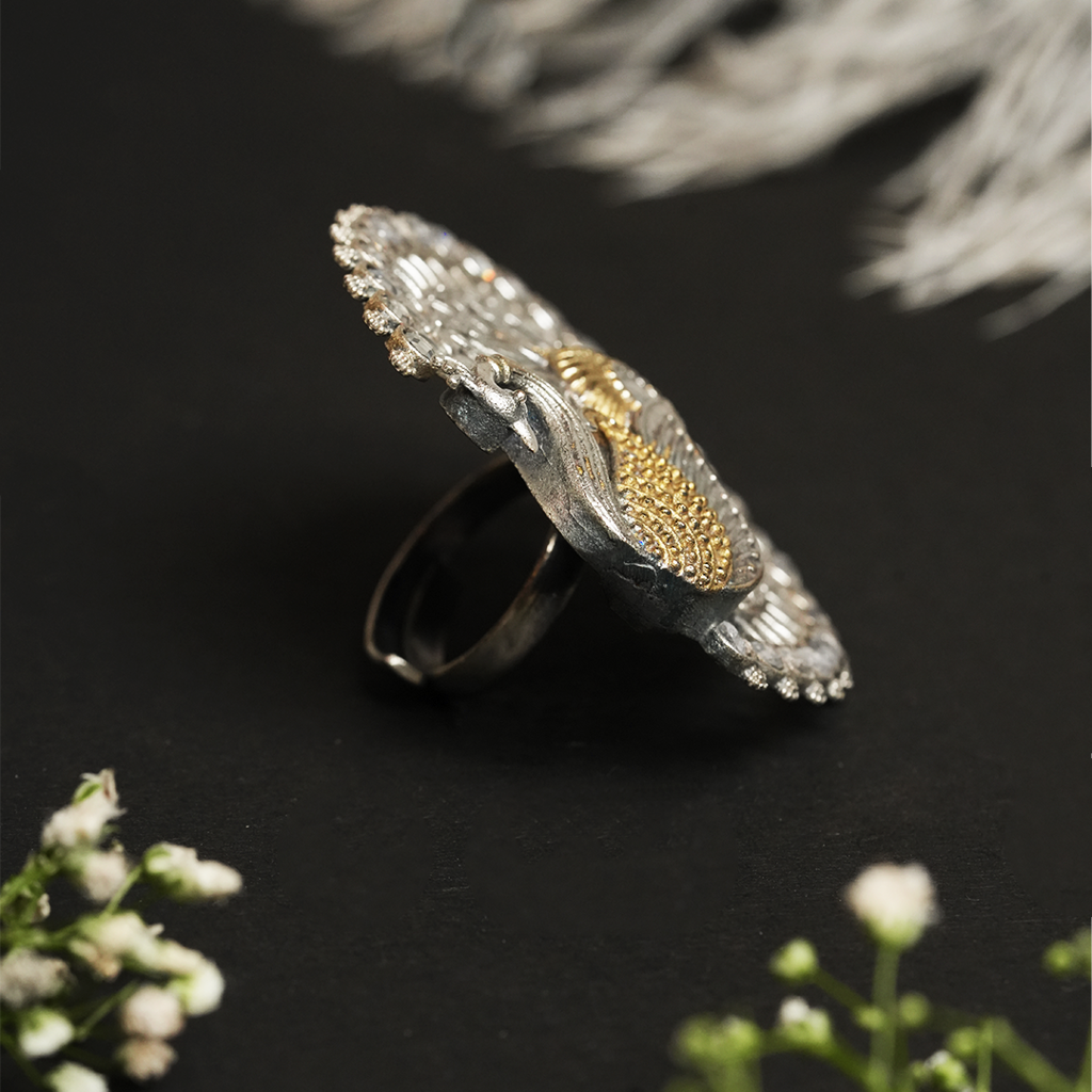 Silver Polish Peacock Ring : CAO0255RNG