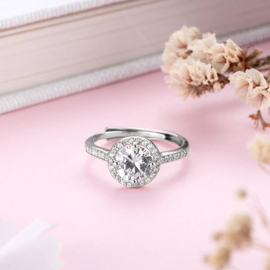 Solitaire Halo 925 Silver Ring (Adjustable) : RNG-40032