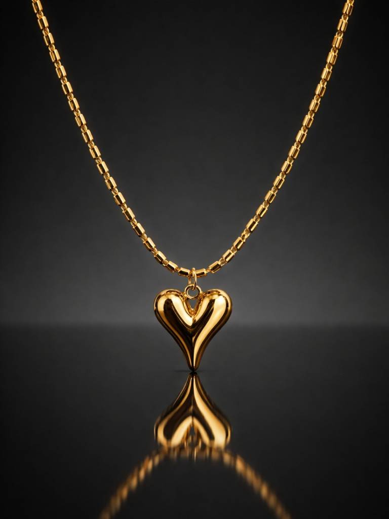 18K Gold Heart Beaded Chain Necklace – Stainless Steel : ATC819HBC
