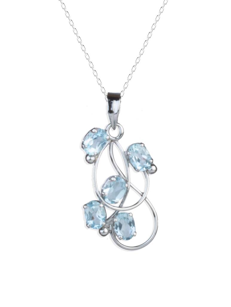 925 Sterling Silver Blue Topaz Pendant With 18 Inch Chain Handmade Gemstone Necklace For Women Elegant Jewelry : FU-1056
