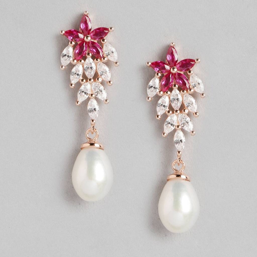 Ruby Pearl Drop 925 Sterling Silver Earrings : EAR-20184