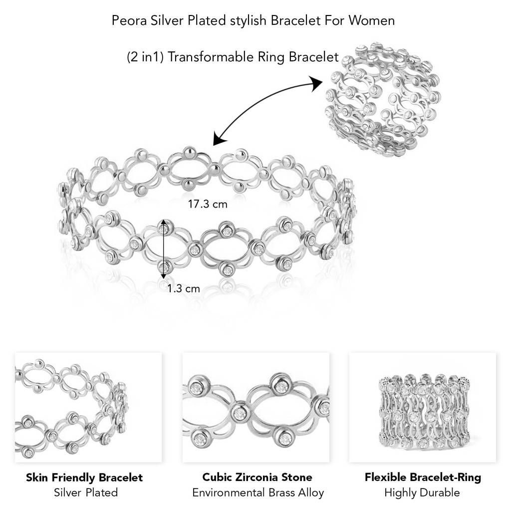 Cubic Zirconia Studded Fancy Bracelet Come Ring Jewellery For Women & Girls : PX8B106S