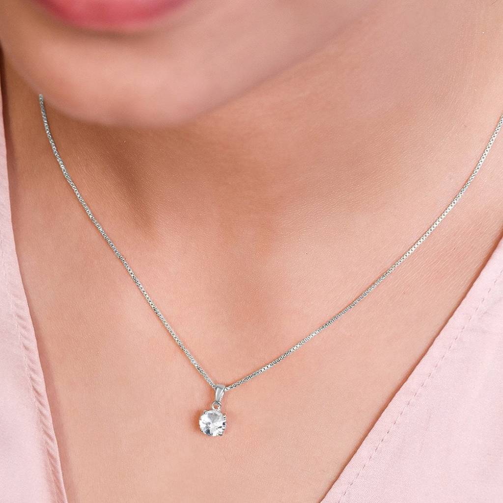 Solitaire 925 Silver Necklace Chain : PEN-30013-C