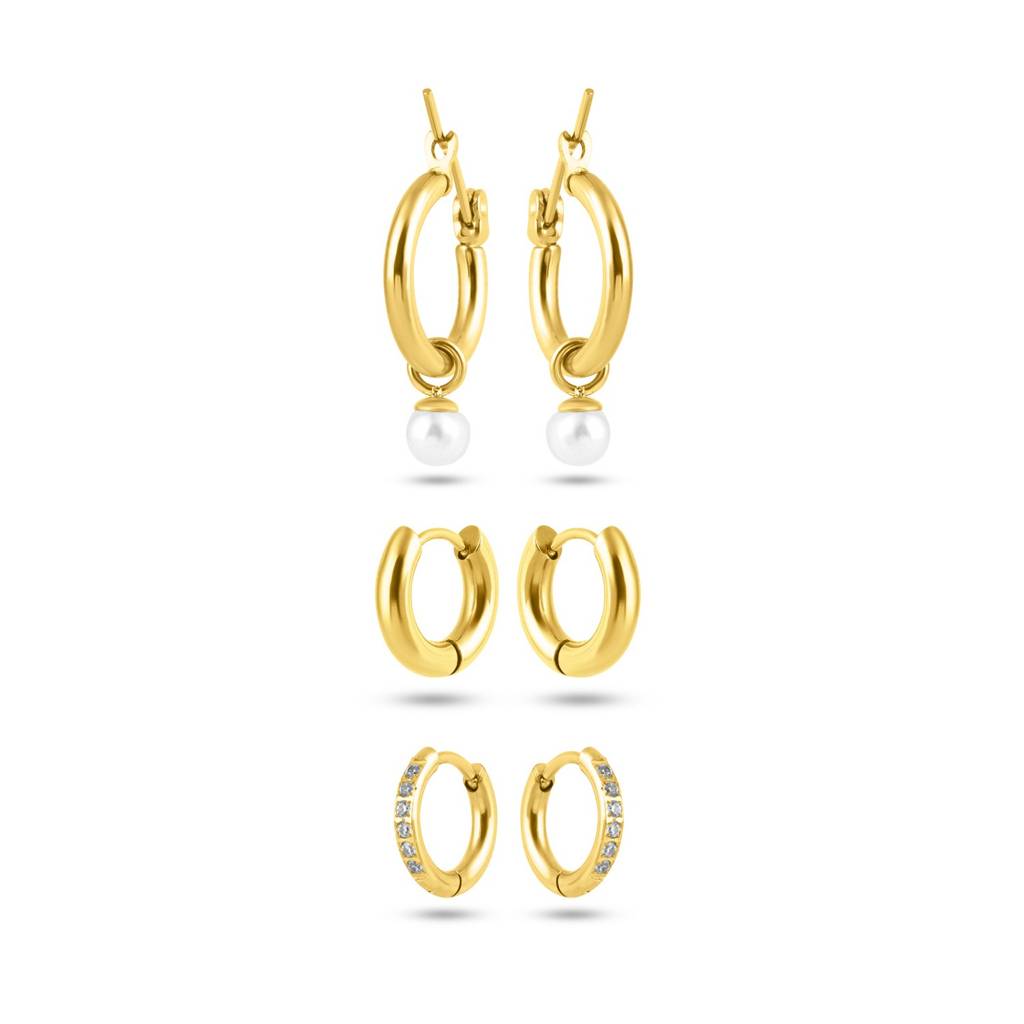 Palmonas Radiant Stack Cz & Pearl Hoop Earring Set For Women - Waterproof & Anti-Tarnish : ER0333
