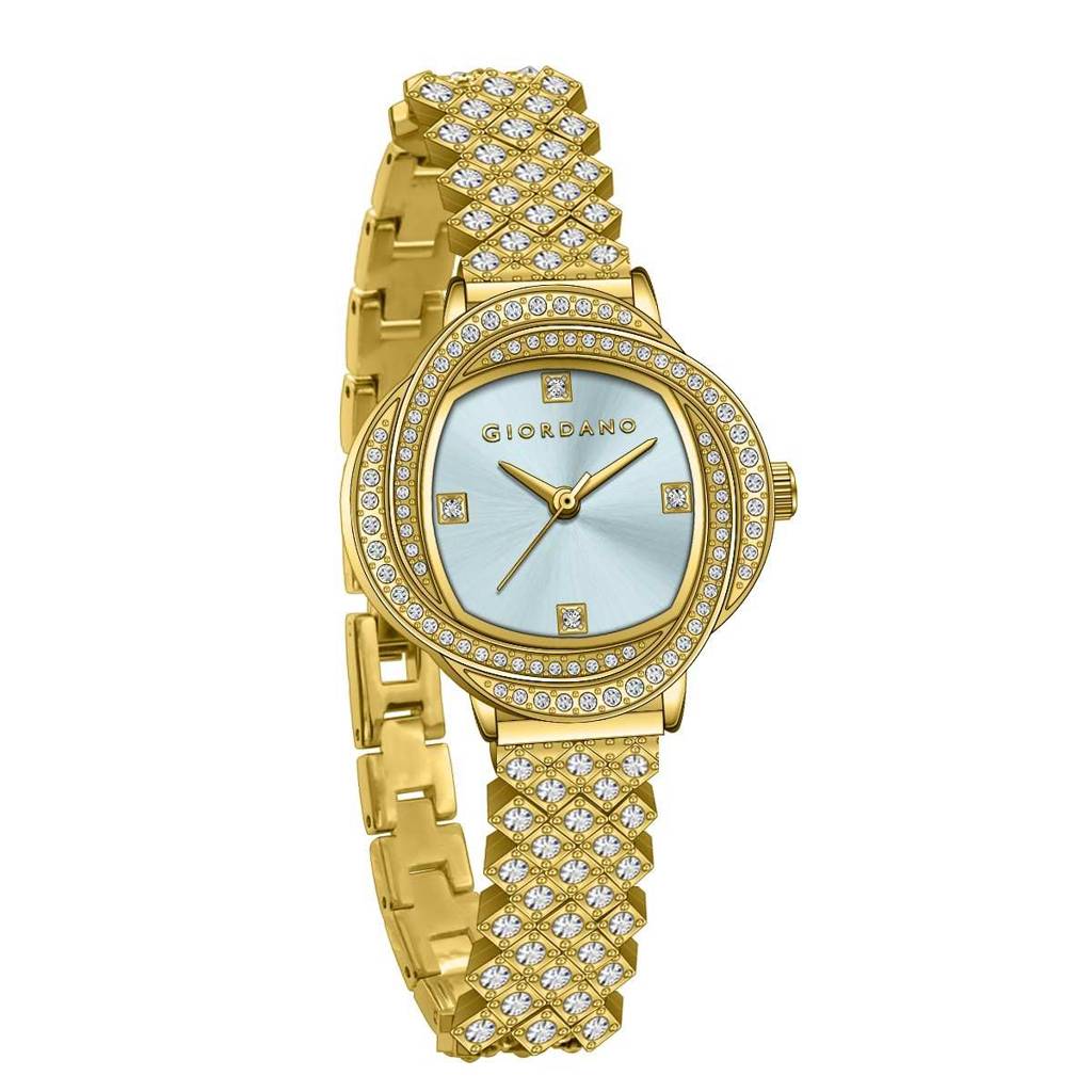 Giordano Luxury Crystal Watch For Women, Stainless Steel Strap, Diamond-Studded Bezel, Elegant Dress Timepiece : GZ-60120-33