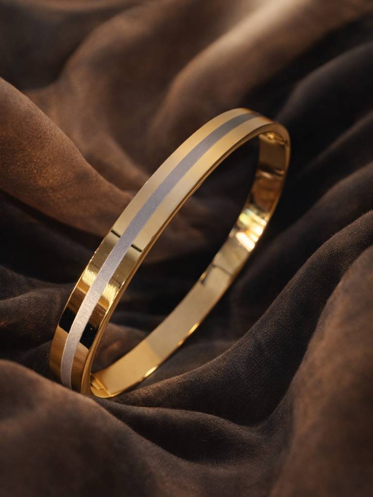 18K Gold Plated Striped Kada For Men | Stainless Steel Bracelet : MATB829GSK