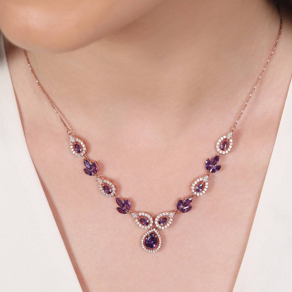 Rose Petal Radiance Rose Gold-Plated 925 Sterling Silver Jewellery Set : JS-70173-RG