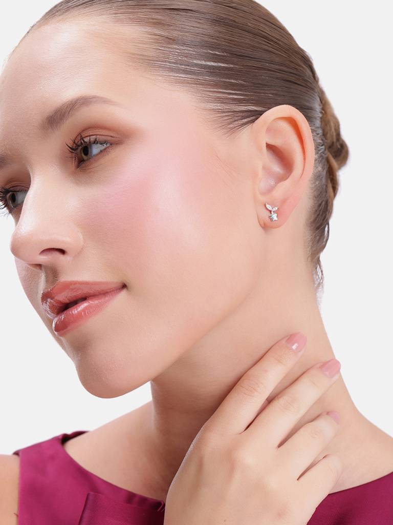 Silver Crystal Leaf Pot Studs : WER00068