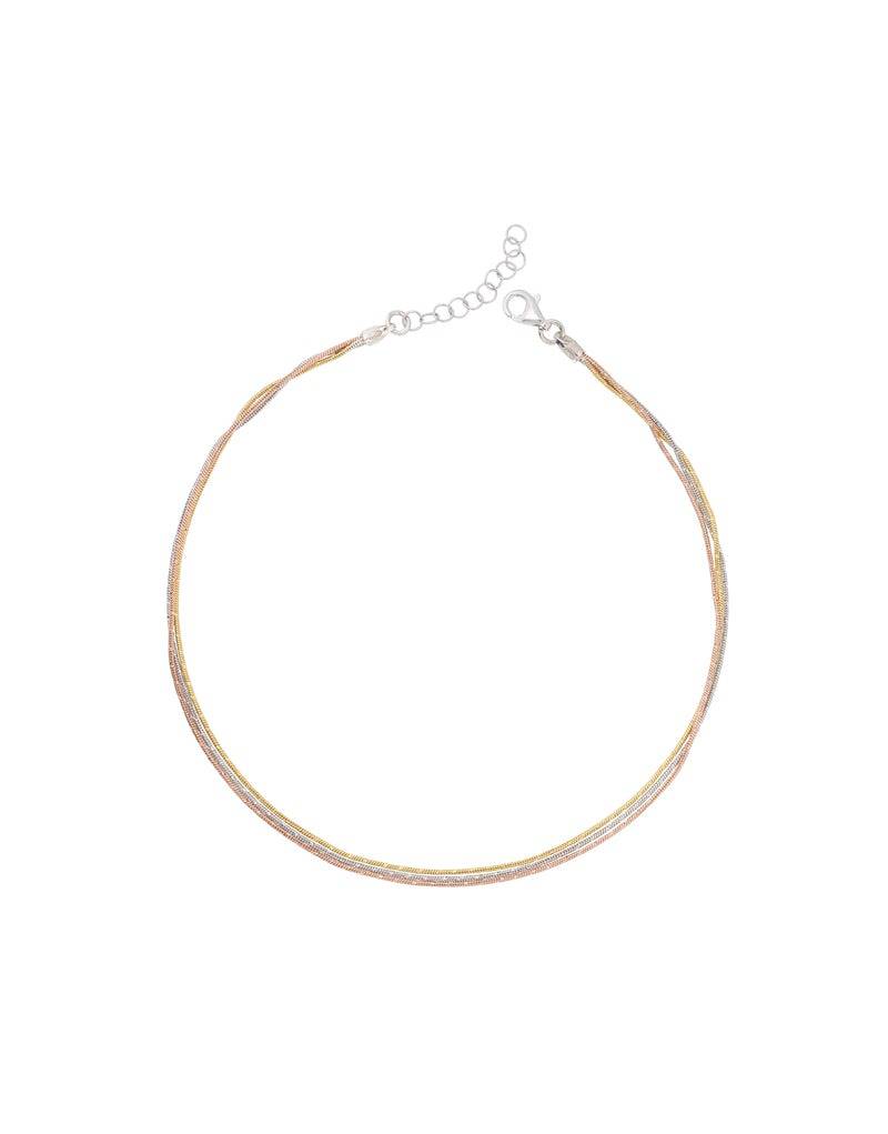 Trio Tone Layered Sterling Silver Anklet : AK-10024-1-MLT
