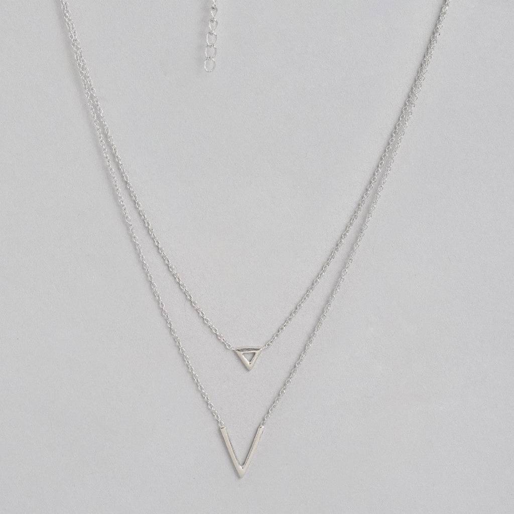 Double Chain Rhodium Plated 925 Sterling Silver Necklace : NL-30158