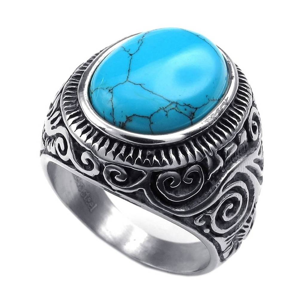 Stainless Steel And Turquoise Ring For Men (Blue) : PX9R31T-10