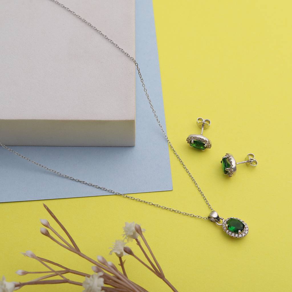 Iski Uski 925 Sterling Silver Jessa Emerald Pendant Set