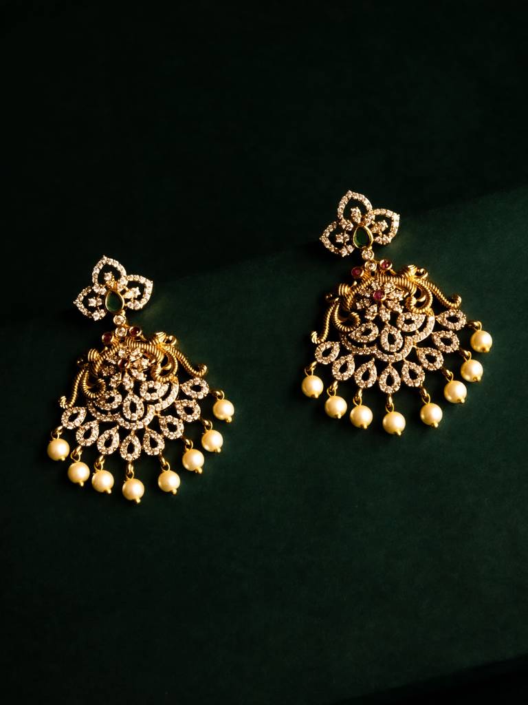 Sumana Temple Necklace With Earrings | American Diamond : RKNP000003