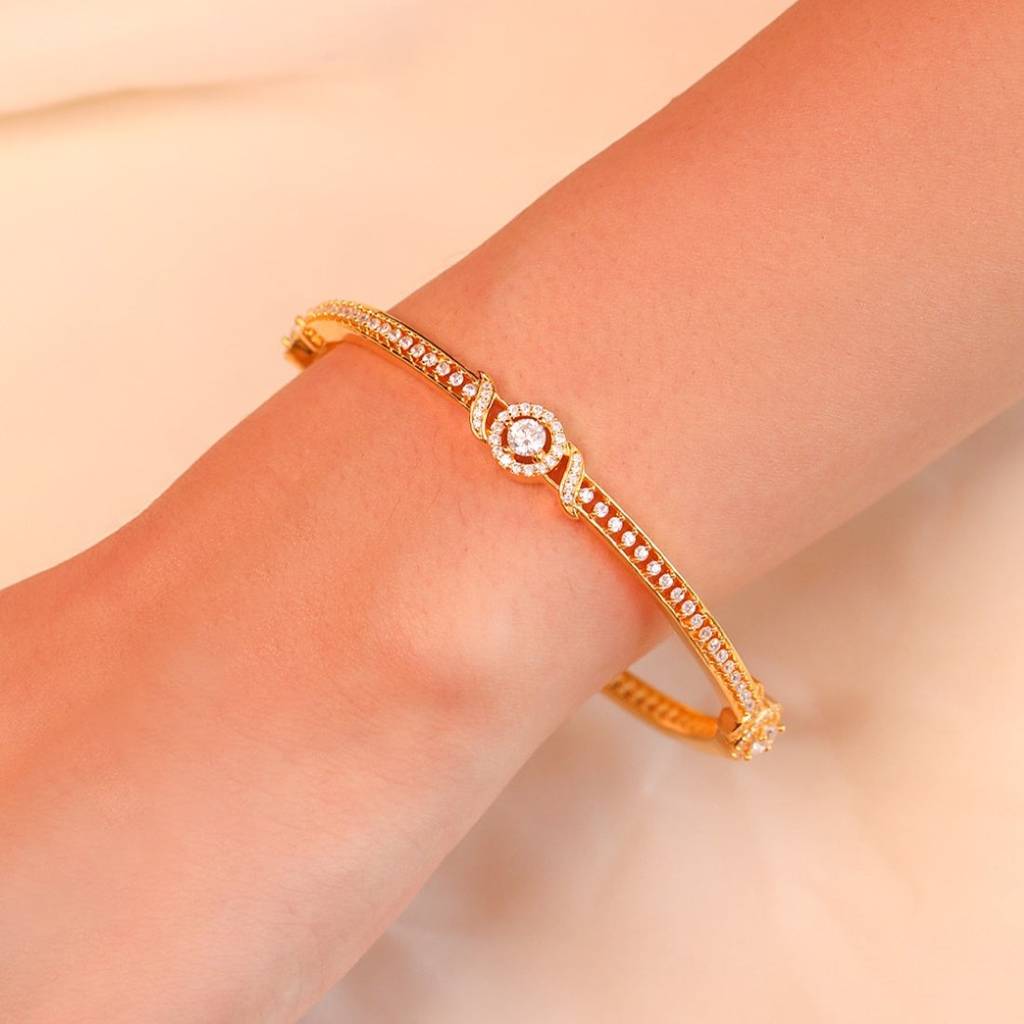 Golden Sparkling Gold-Plated Bangle In 925 Sterling Silver : BA-90006-ONE-2-4