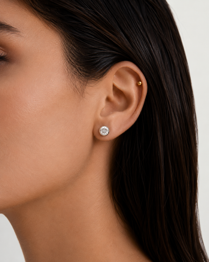 Recycled 925 Sterling Silver Starbound Dome Studs – Minimalist Everyday Wear : ER-16S