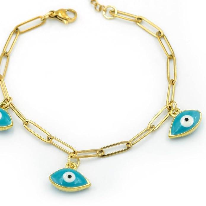 Gold Plated Anti Tarnish White Evil Eye Chain Bracelet For Women : HSPS60MB0905
