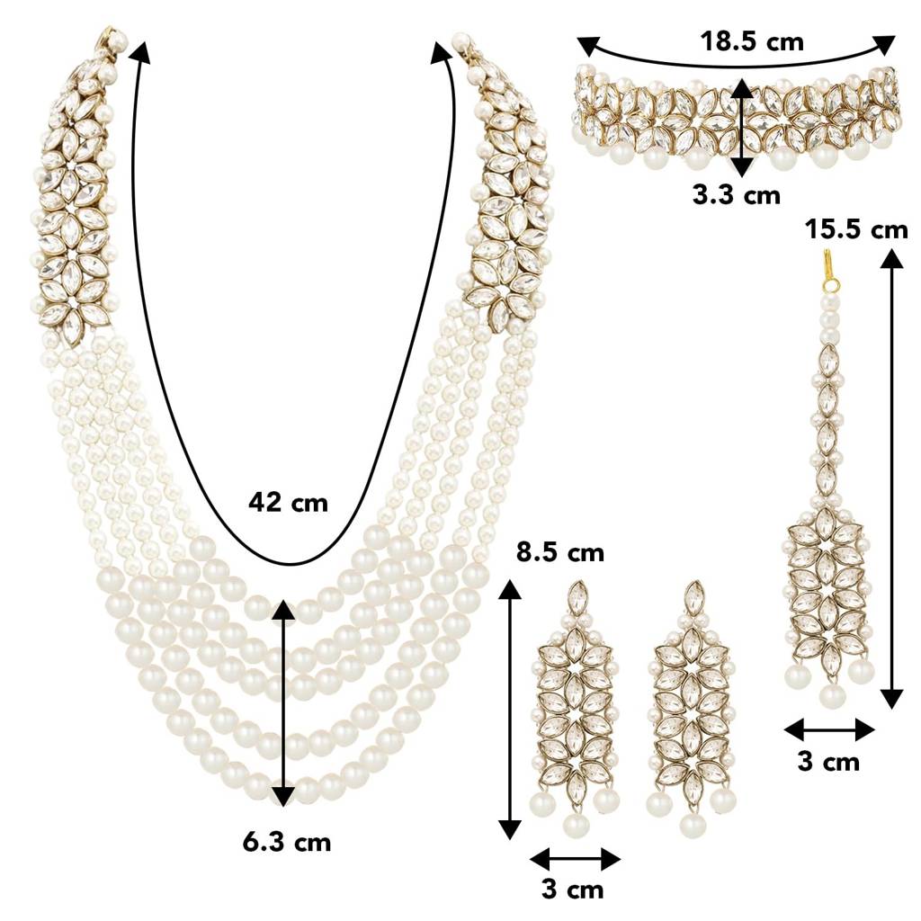 Peora Indian Traditional Gold Plated Kundan Faux Pearl Wedding Bridal Necklace Jewellery Set With Earring Maang T : PF25BR105W