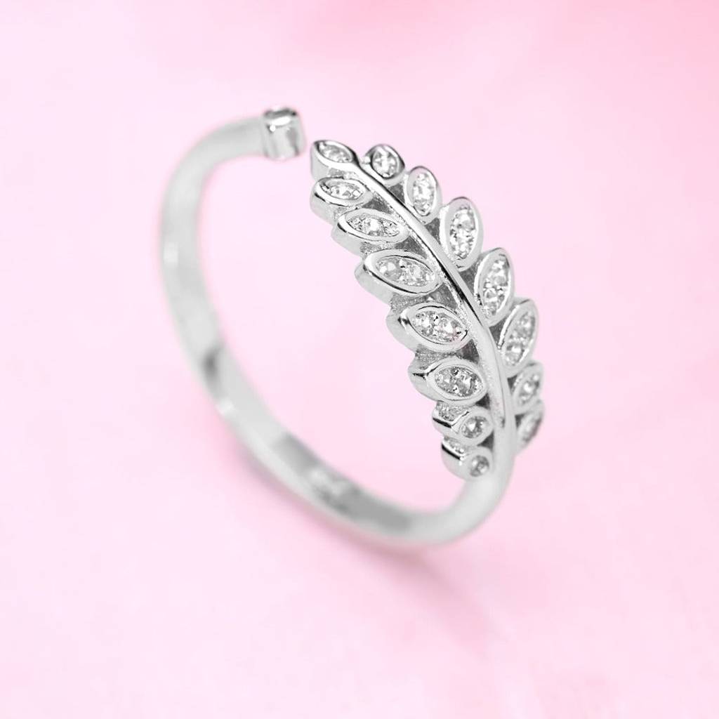 Classy Branch Cut Cz Studded 925 Silver Ring (Adjustable) : RNG-40068
