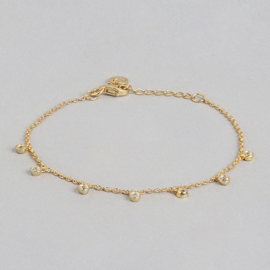 Golden Charmed Elegance Cz 925 Sterling Silver Charm Bracelet : BR-80222-G