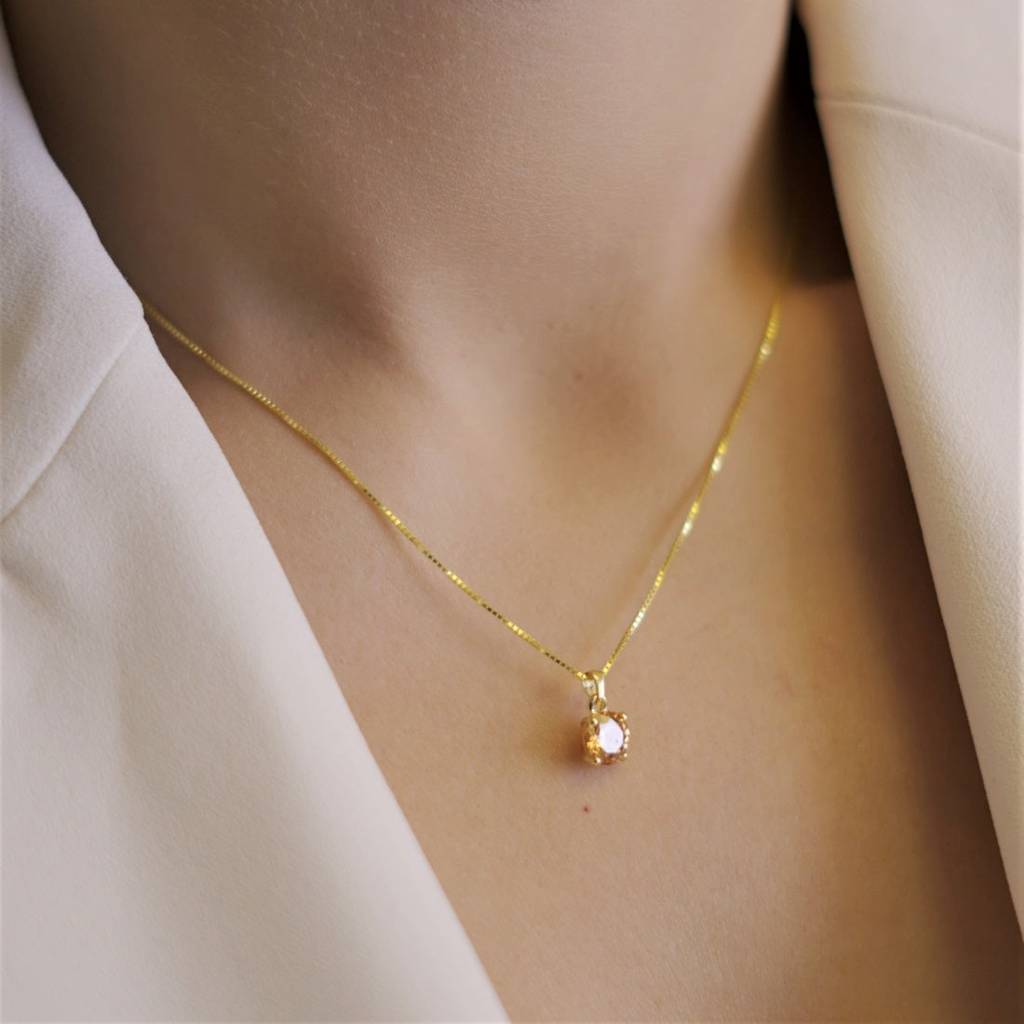 Yellow Solitaire Box Chain Gold Plated 925 Sterling Silver Pendant With Chain : PEN-30031-C