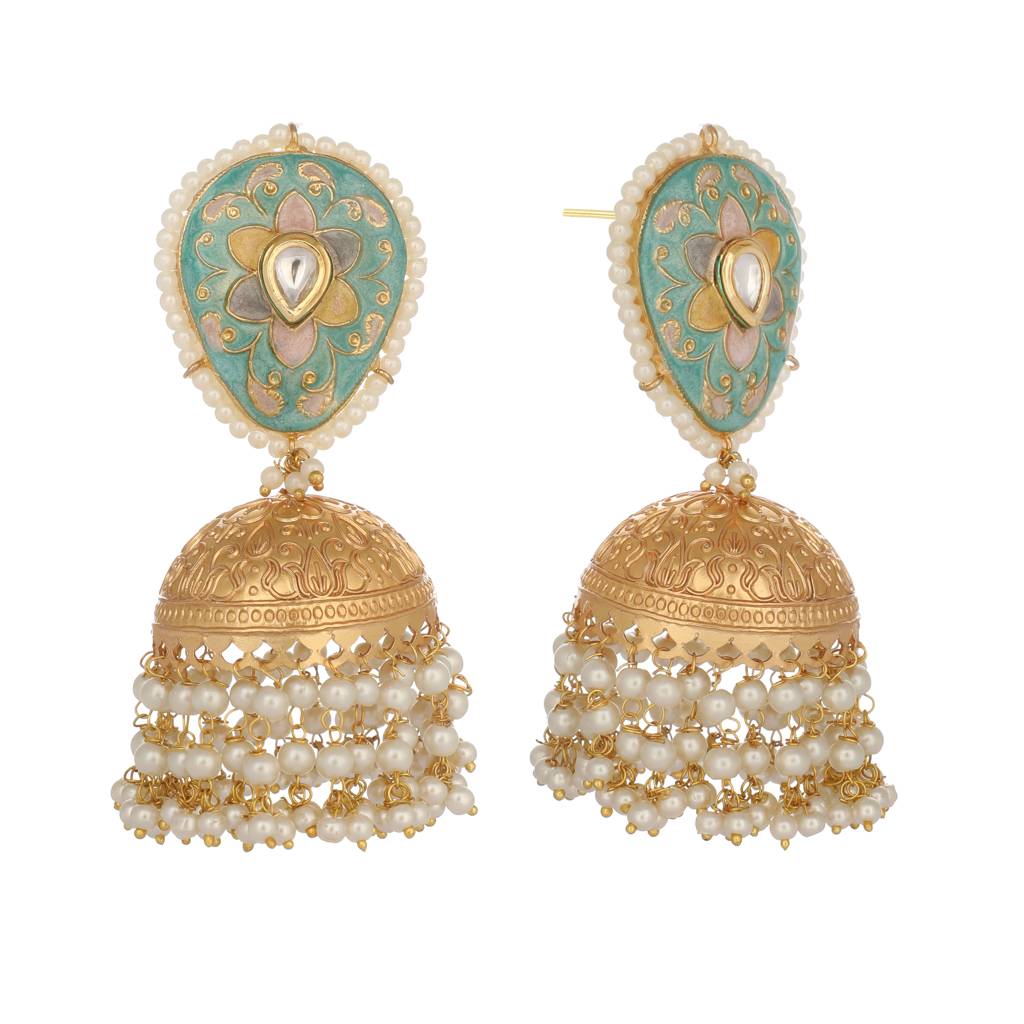 Royale Enamel Pearl Drop Statement Jhumki Earrings : YI24A0437E