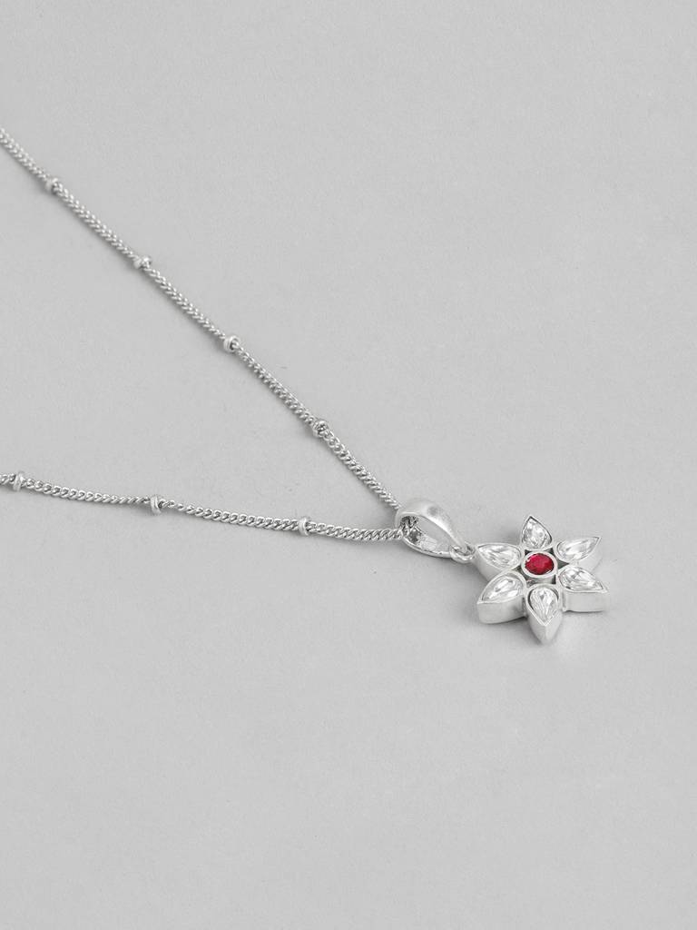 92.5 Silver White Kundan Flower Necklace : U100SG007MY032