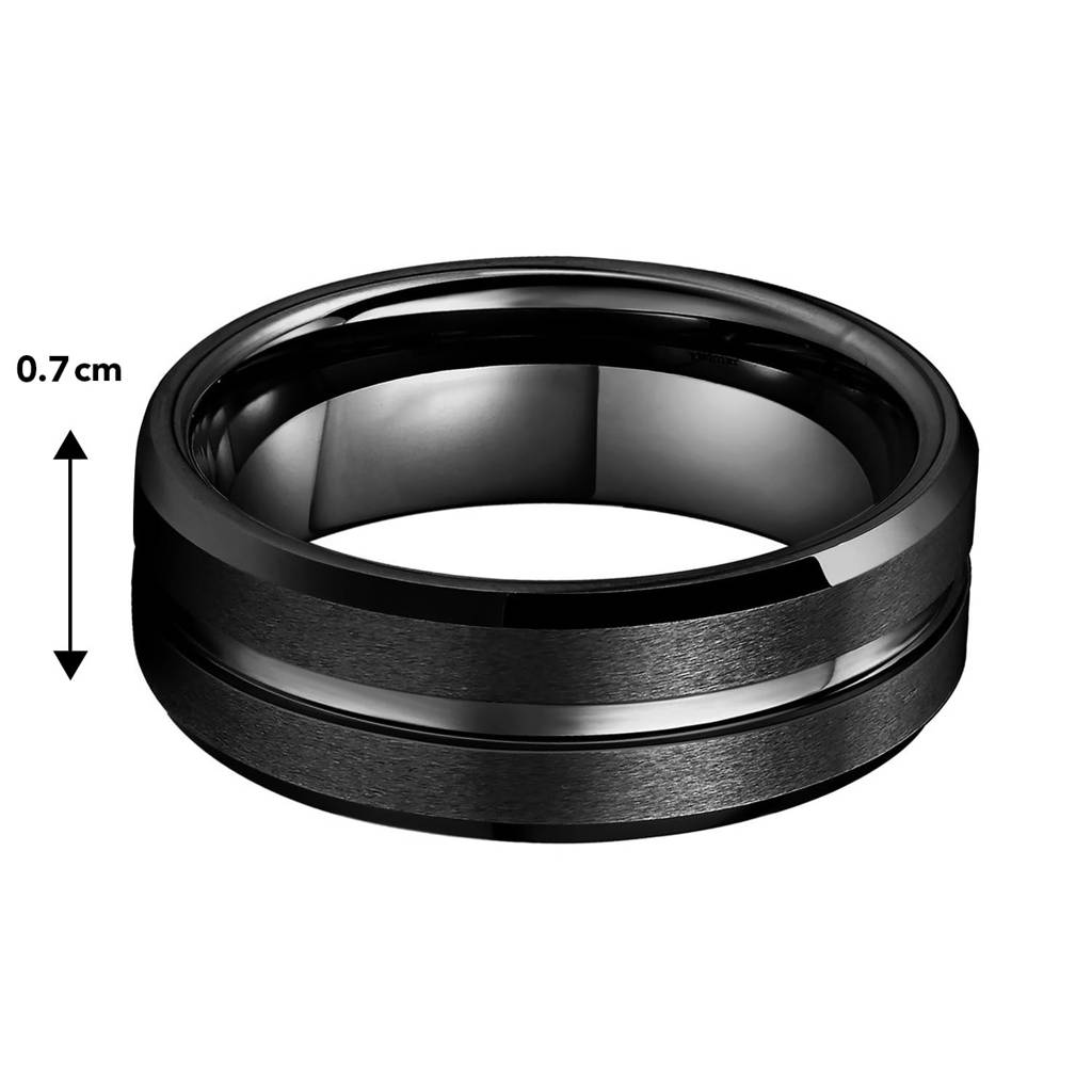 Black Tungsten Grooved Centre Polished Wedding Band Ring For Men Boys|Rakhi Rakshabandhan Gift For Sister Bhabhi,  : PX9R54-11