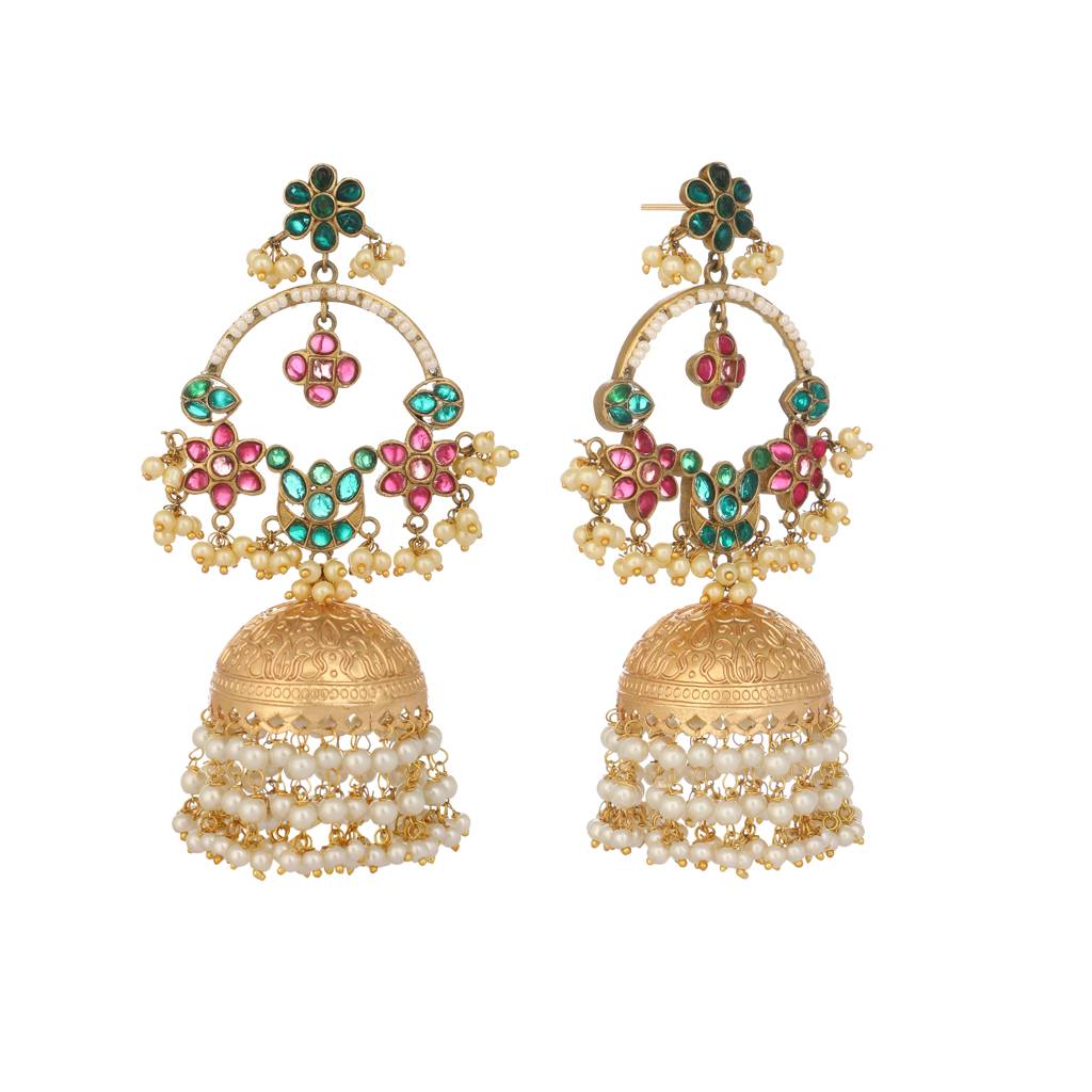 Banjaran Chandbali Dangler Pearl Jhumki Earrings : YI24A0455E