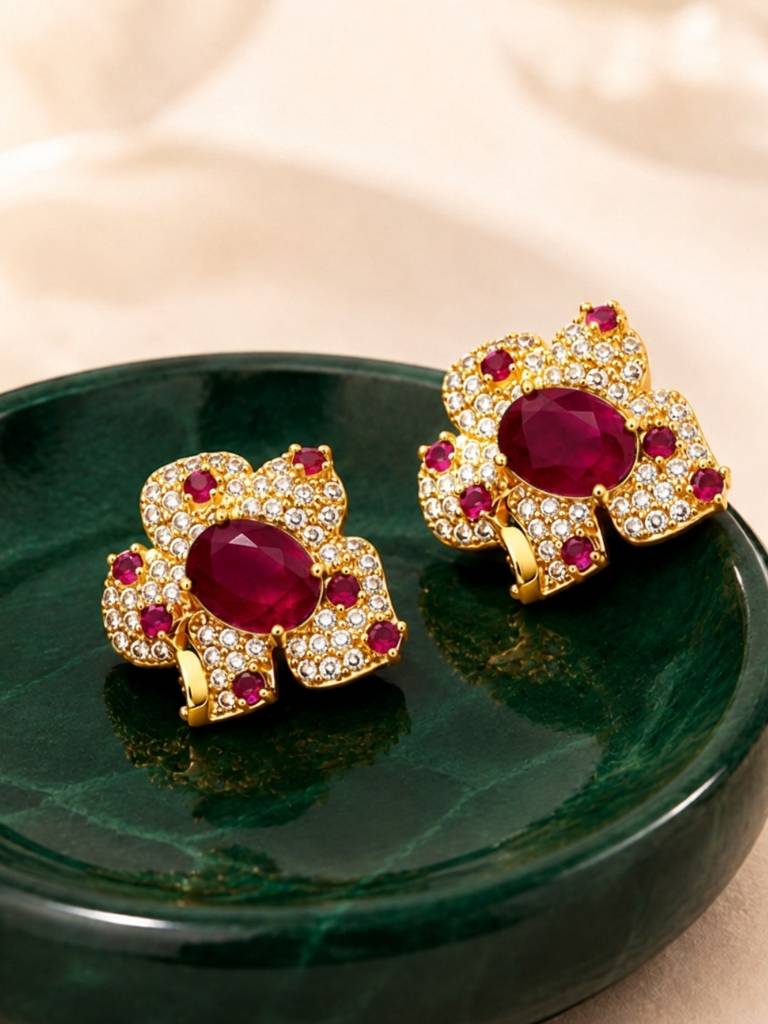 Boccio Pave Flower Necklace & Earring Set, 18K Gold-Plated : SET1020RSSS