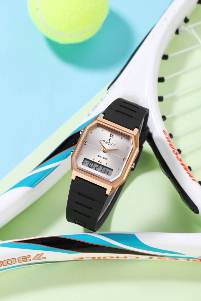 Analog-Digital Quartz Watch For Men With Square Dial, Crystal-Accent Hour Markers, Digital Time Display And Sili : LFM10014-02