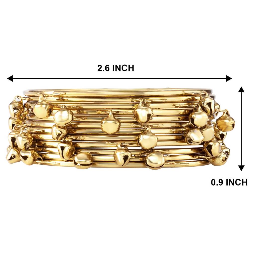 Peora Gold Plated Ghungru Studded Metal Bangles Set Jewellery Ethnic Function Wear Navratri Gift For Women Girls : PF34B432G-6
