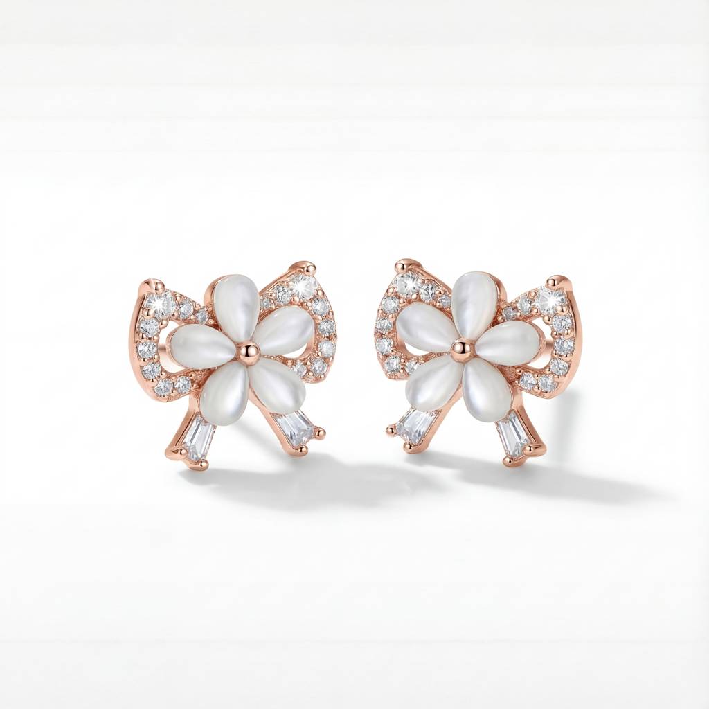 Korean Dainty Petal Bow Studs : YUFSER205