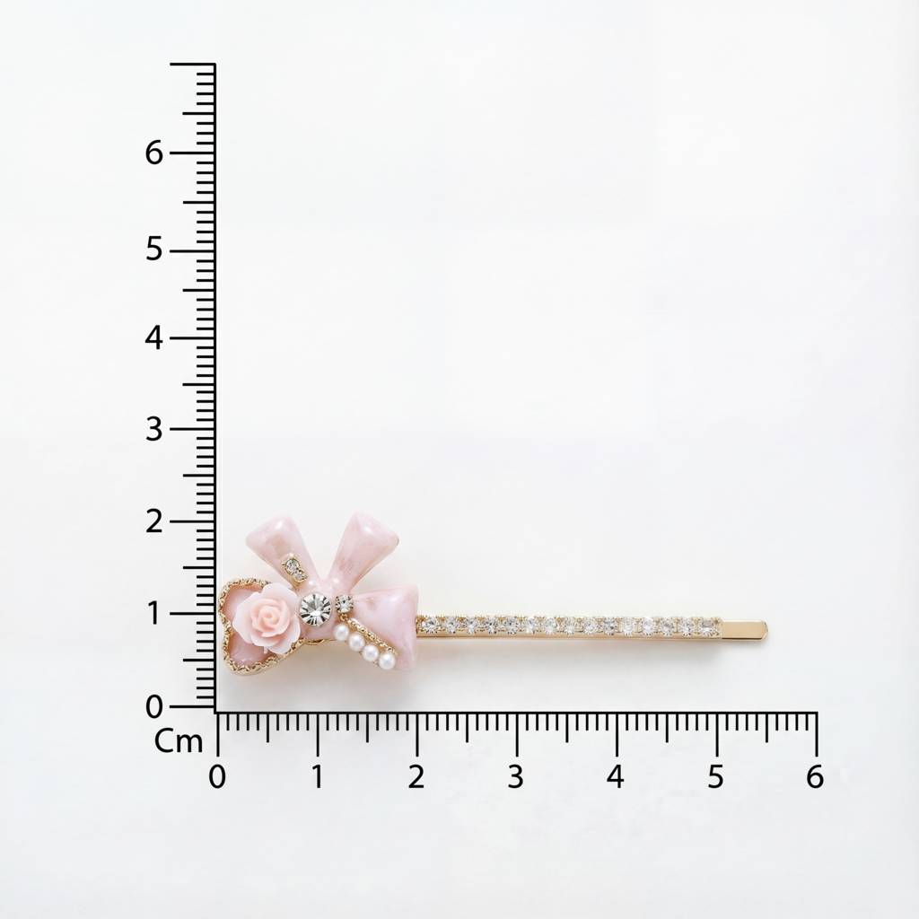 Korean Blush Rose & Crystal Bow Decorative Bobby Pin : YUFSHR209
