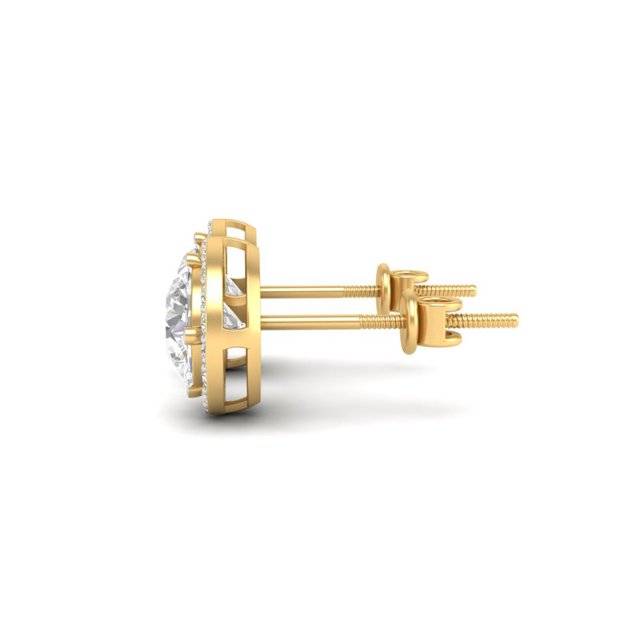 Round Cut Moissanite Halo Stud Earrings 14K Gold Plated : FJ_082