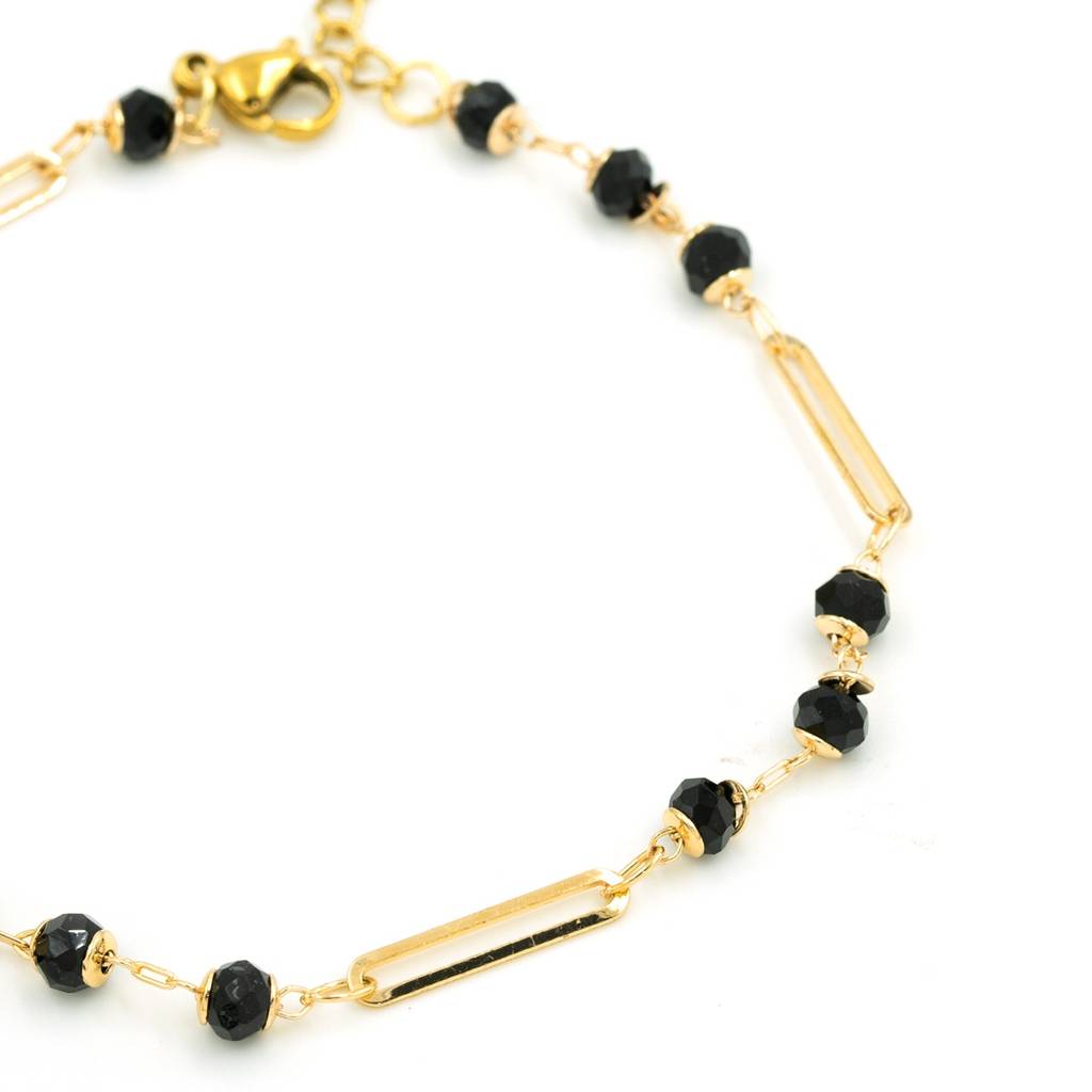 Gold Plated Black Crystal Link Anti Tarnish Anklet For Women : HSPS60MB0993