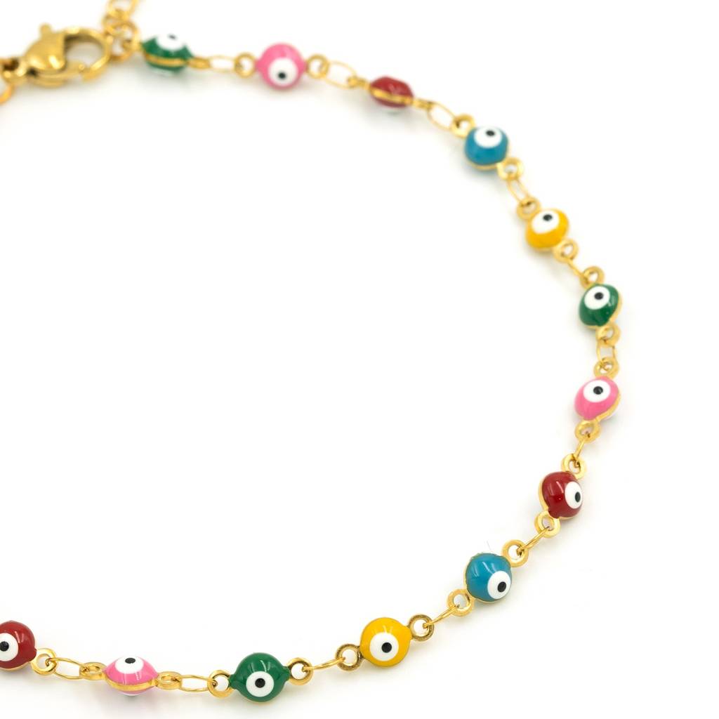 Gold Plated Multicolor Evil Eye Beads Anti Tarnish Anklet For Women : HSPS60MB0998