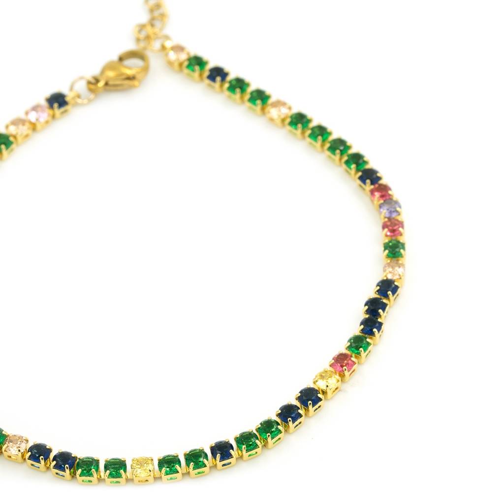 Gold Plated Dual Leaf Rainbow Anti Tarnish Anklet For Women : HSPS60MB0990