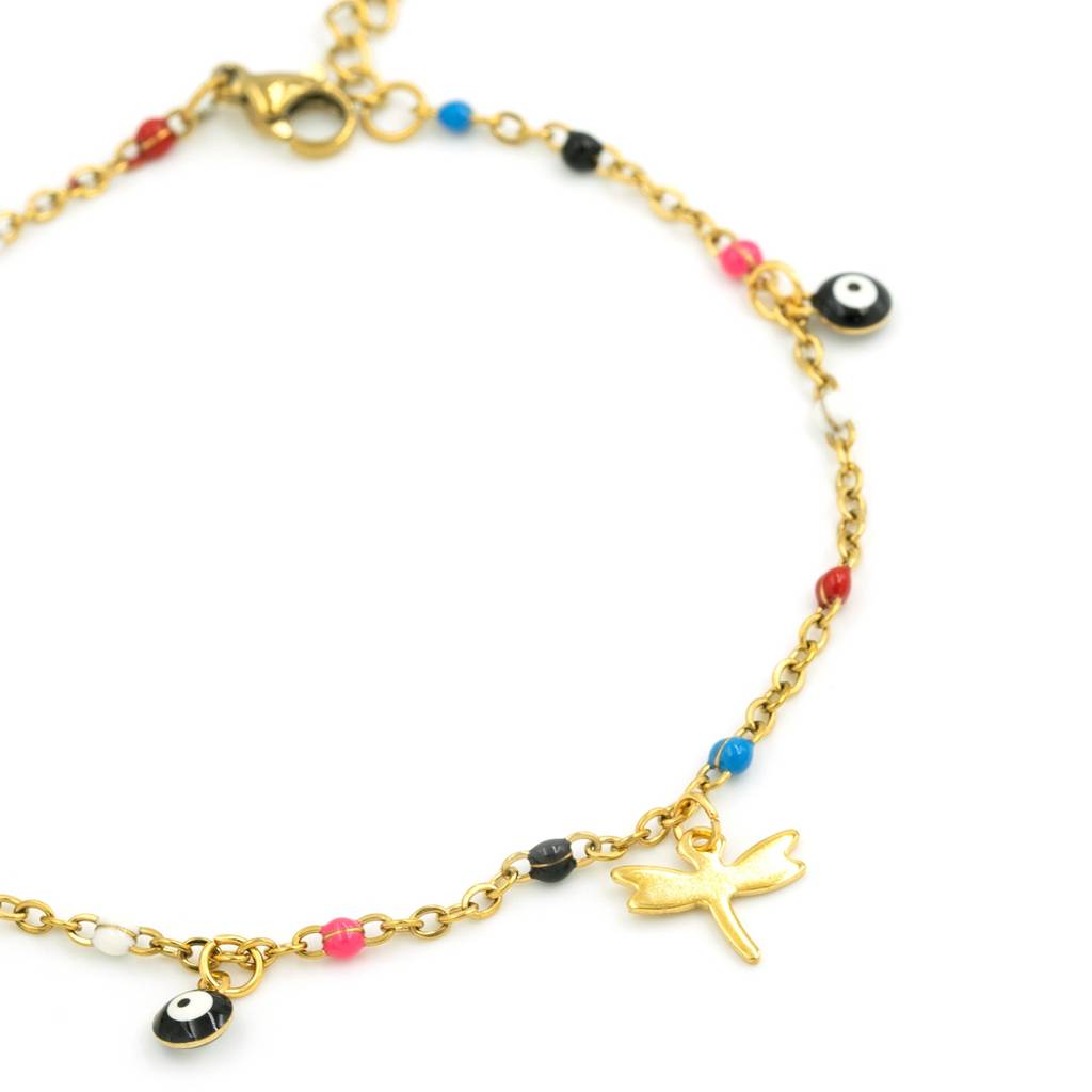 Gold Plated Butterfly Evil Eye Beaded Anti Tarnish Anklet For Women : HSPS60MB0992